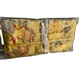 Vintage Gold Silk Brocade Embroidered Jewelry Roll Organizer Travel Case Yellow